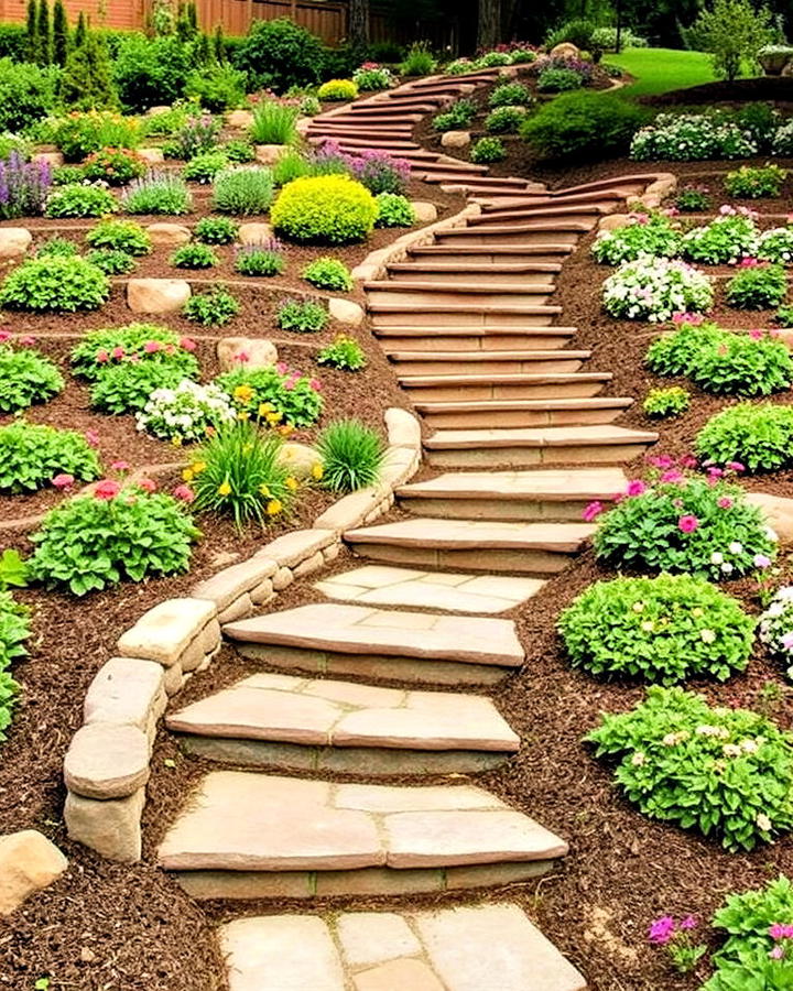 Winding Garden Steps for Down Sloped Backyard