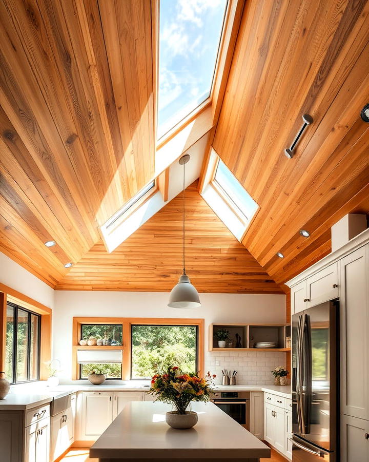 Wood Ceiling With Skylights