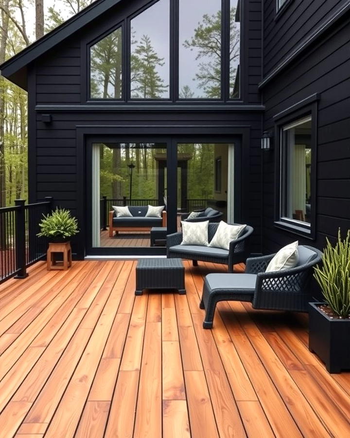 Wooden Deck Complementing Black Exterior