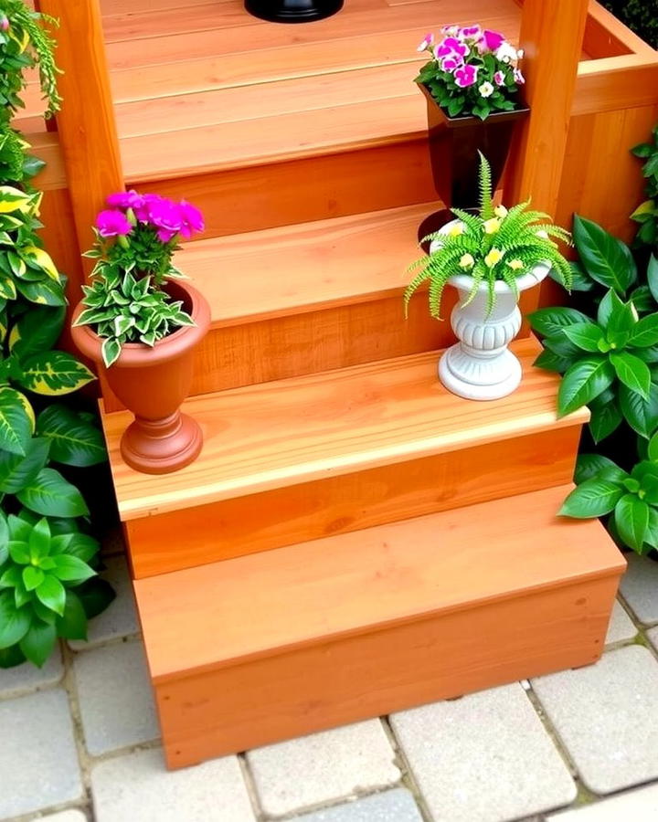 Wooden Deck Steps with Built In Planters