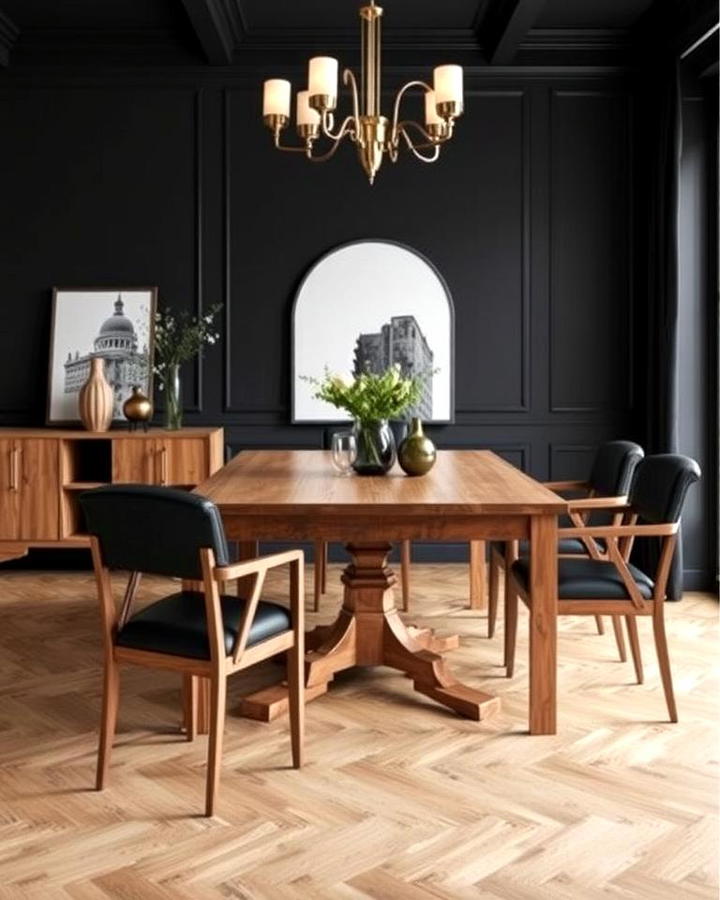 Wooden Dining Sets with Black Upholstery