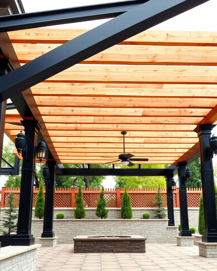 Wooden Pergola with Black Accents