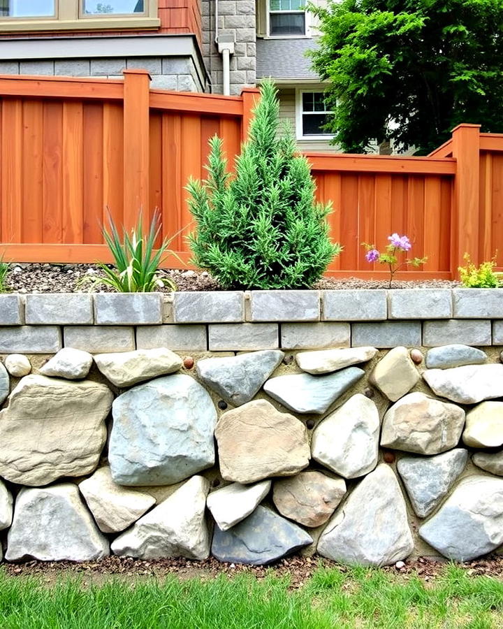 Wooden Retaining Walls with Stone Accents