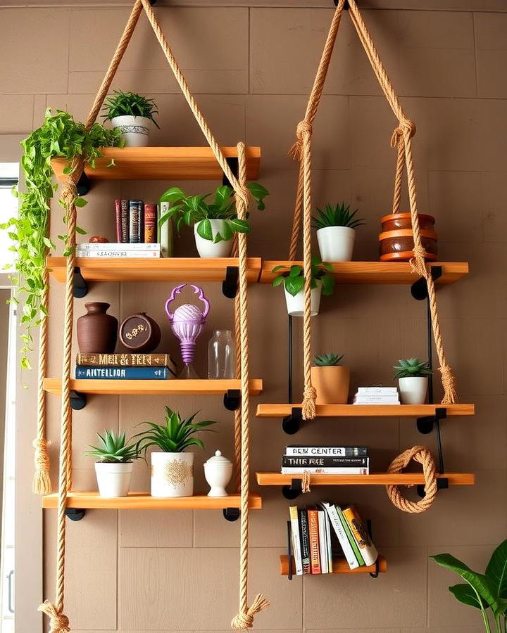 Wooden Shelves with Rope Accents