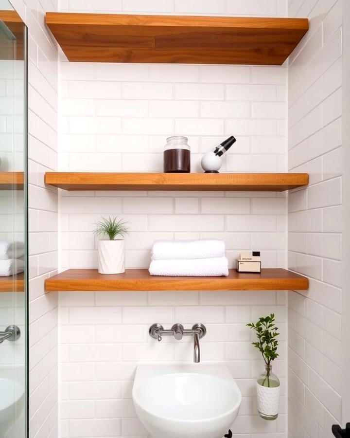 Wooden Shelves with White Tiles