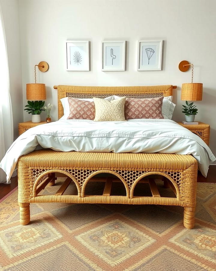 Woven Rattan Bench