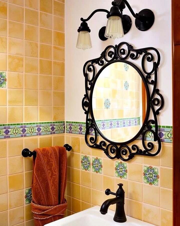 Wrought Iron Fixtures Mexican Bathroom