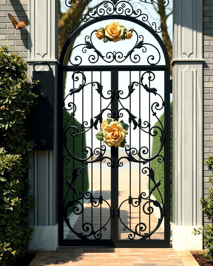 Wrought Iron Gate with Floral Motifs