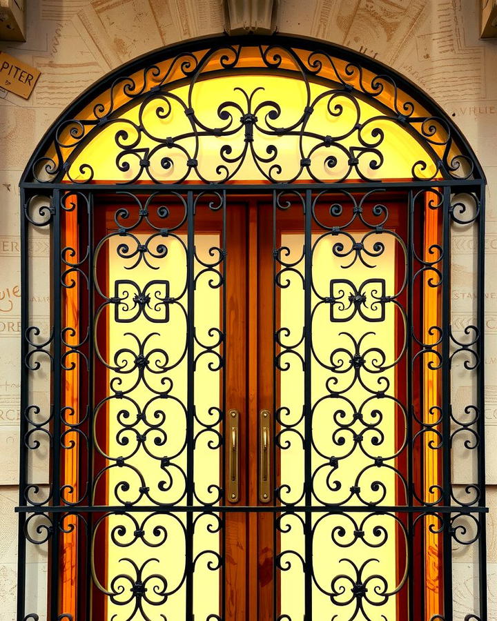 Wrought Iron Grilles Over Glass