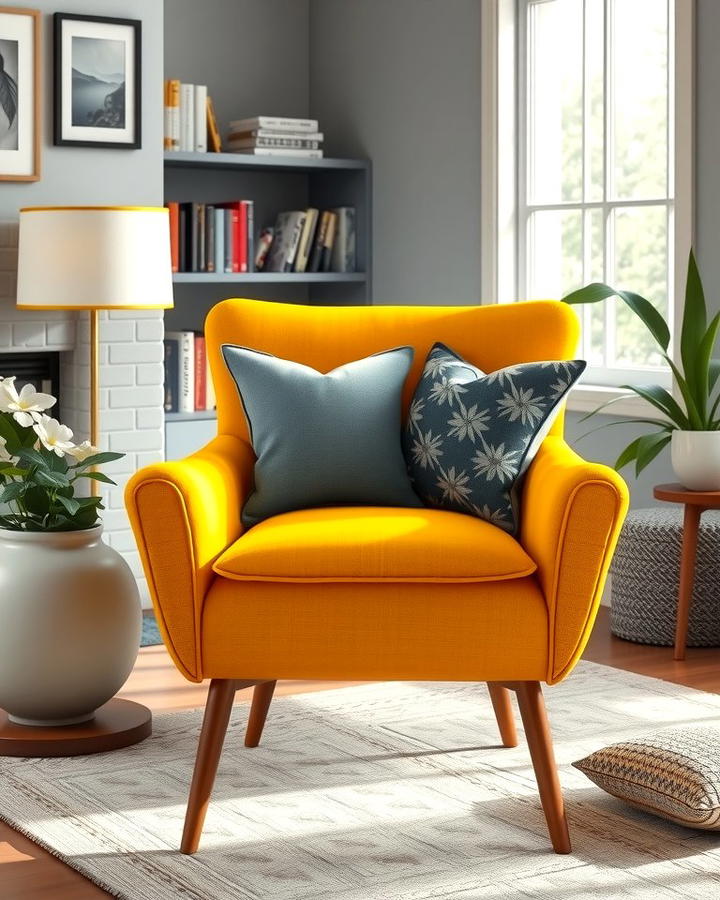 Yellow Accent Chair with Grey Cushions