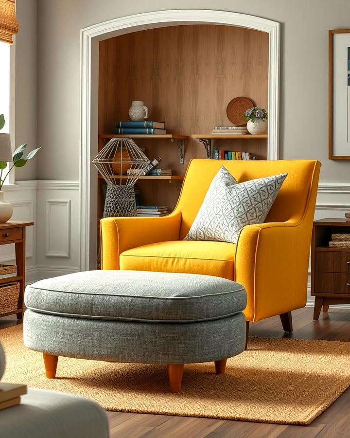 Yellow Accent Chair with Grey Ottoman