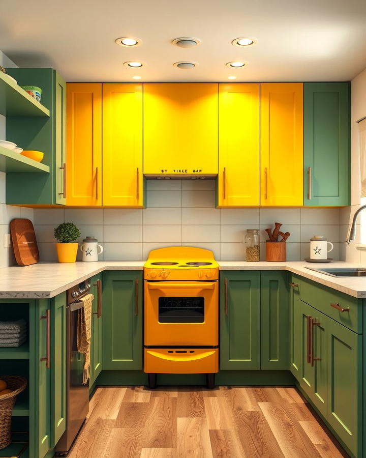 Yellow Appliances with Green Cabinets