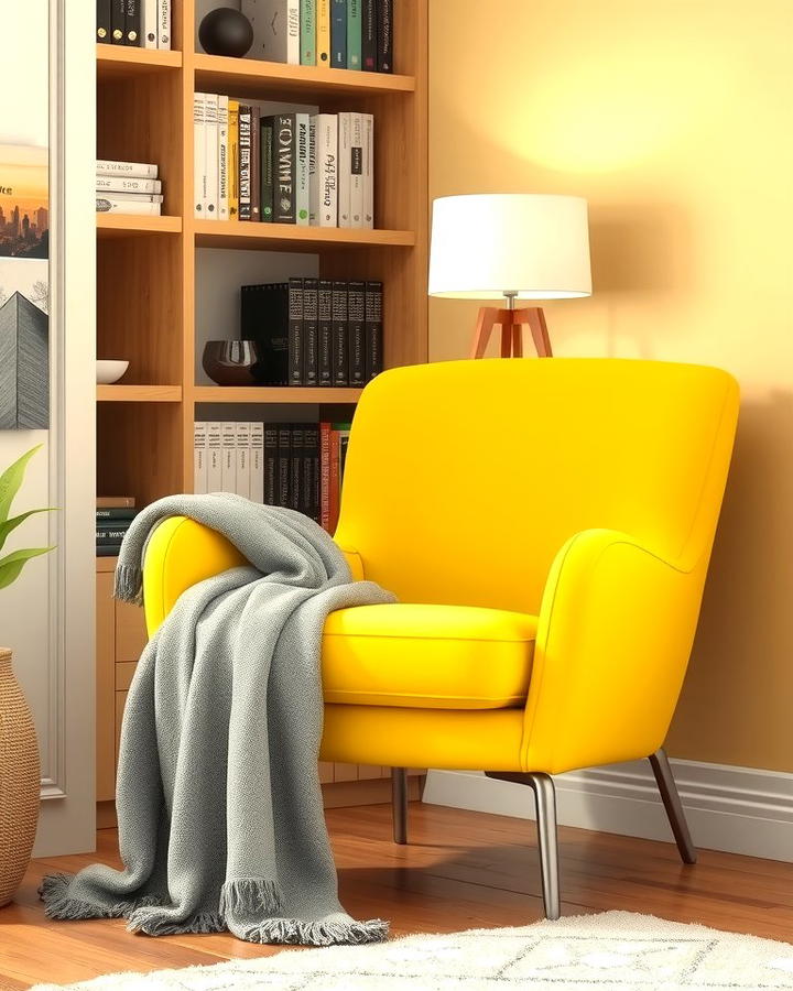 Yellow Armchair with Grey Throws