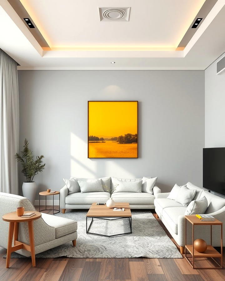 Yellow Artwork on Grey Walls