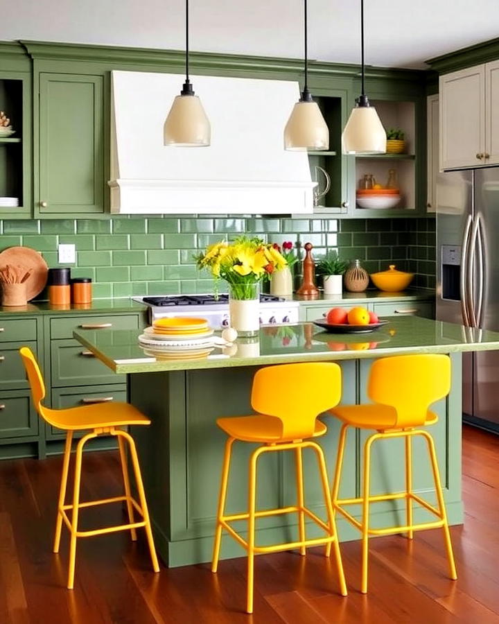 Yellow Bar Stools With Green Counters