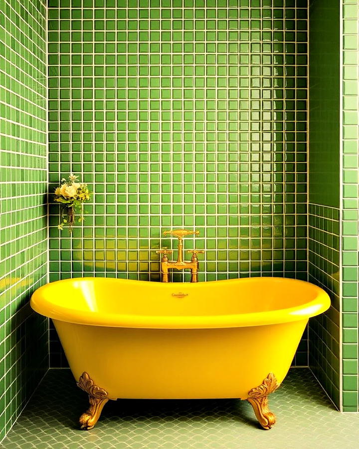 Yellow Bathtub with Green Tiles