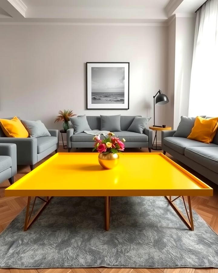 Yellow Coffee Table Against Grey Furniture