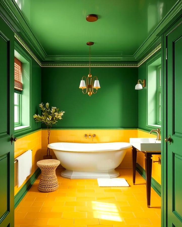 Yellow Floor Tiles with Green Ceiling