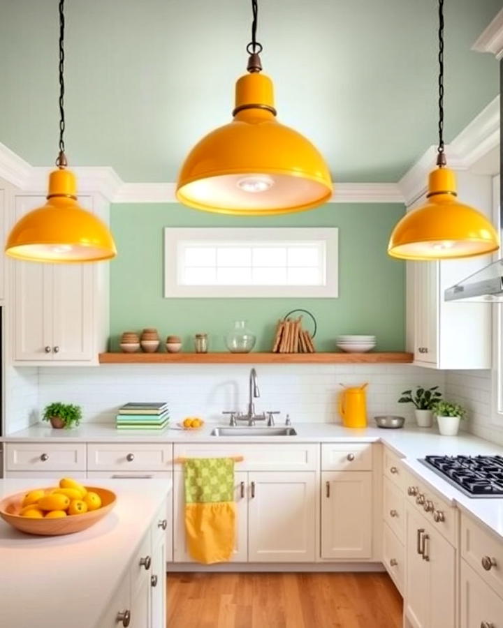 Yellow Pendant Lighting With Green Accents for Kitchen