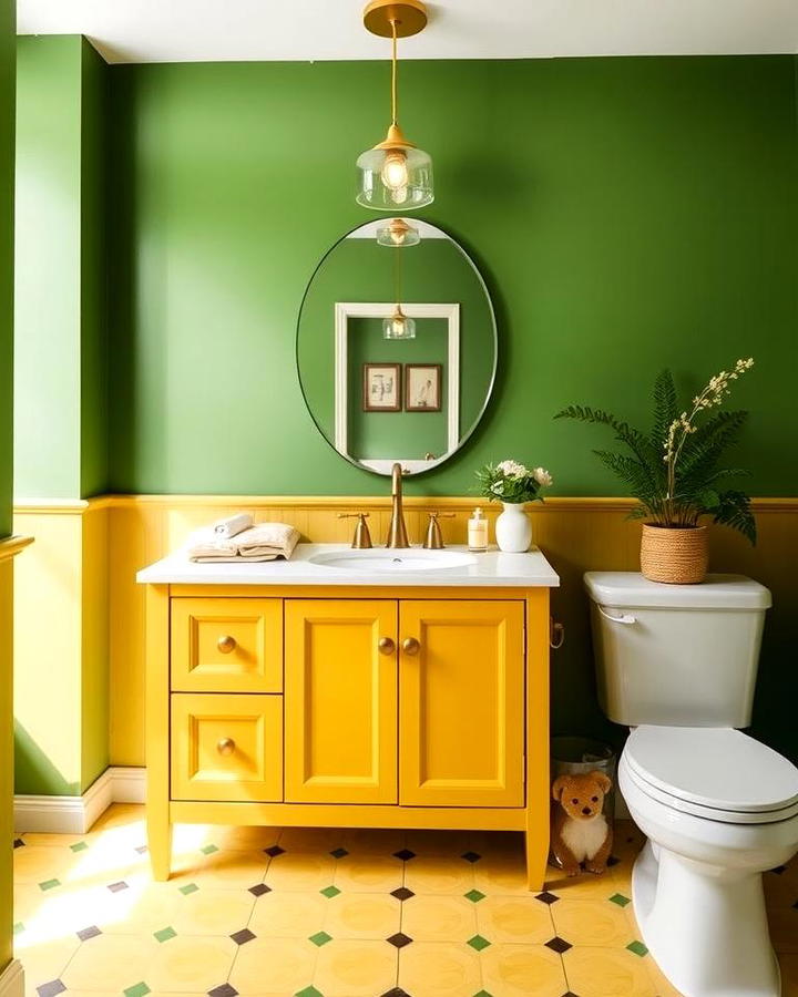 Yellow Vanity with Green Walls