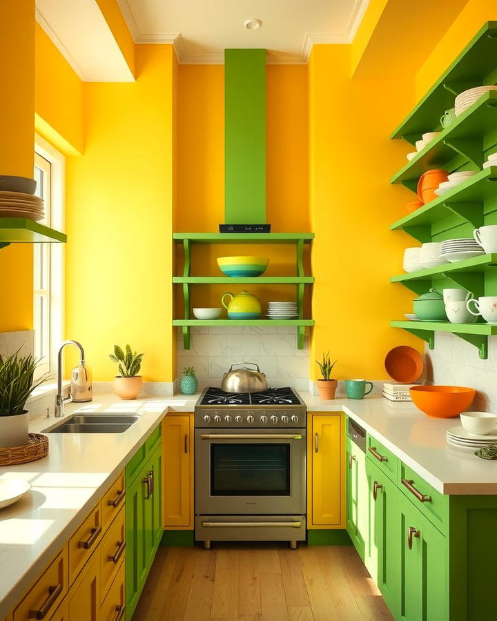 Yellow Walls with Green Shelving