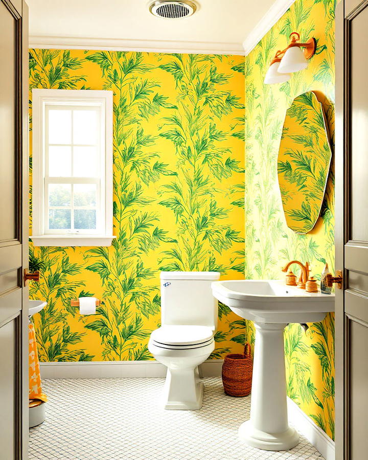 Yellow and Green Bathroom Wallpaper