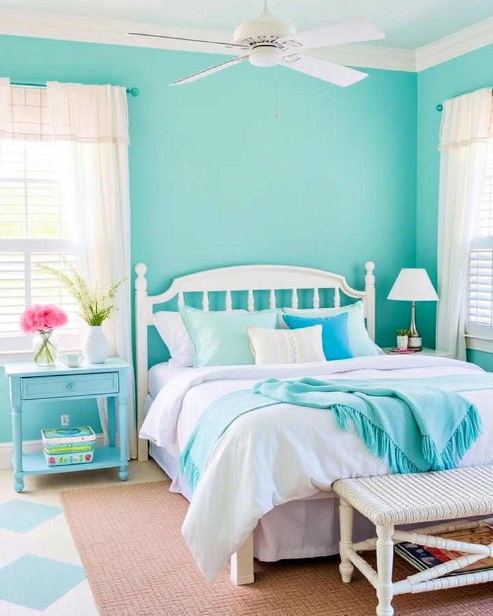 aqua and white duo bedroom