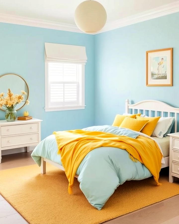 baby blue and yellow bedroom