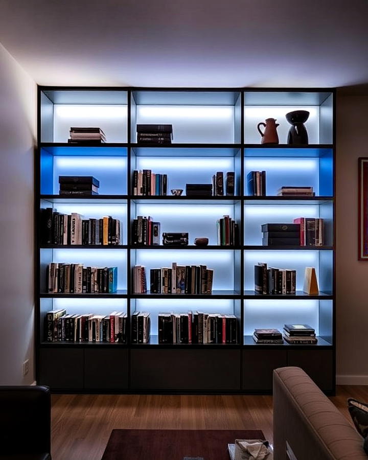 backlit panels bookshelf for a dramatic effect