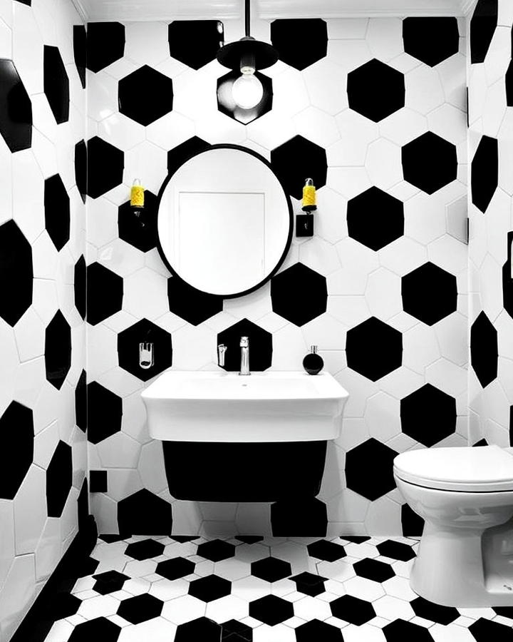 black and white hexagon tile contrast bathroom