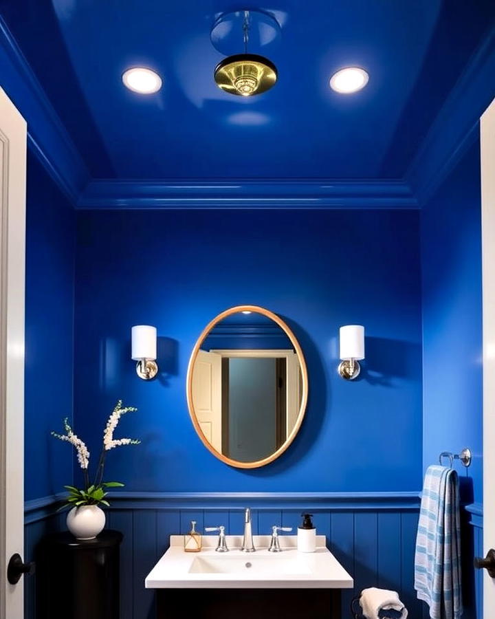 blue ceiling accent powder room