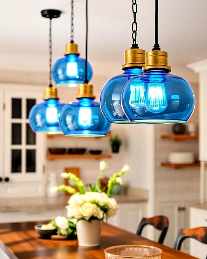 blue glass pendant lights