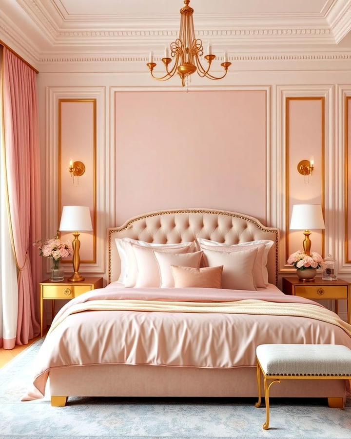 blush and gold combination bedroom