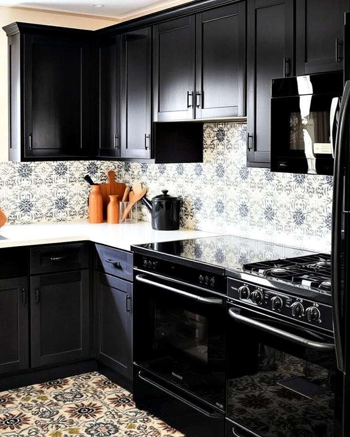 bold statement kitchen with patterned tiles