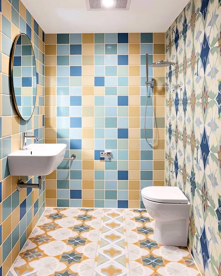 bold tile patterns bathroom for personality