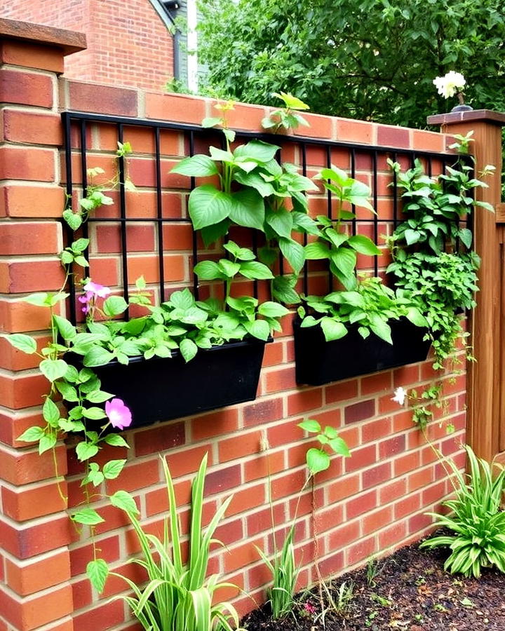 brick fence with vertical garden feature