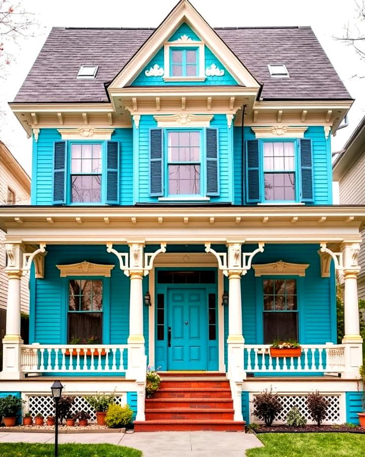 bright turquoise exterior house