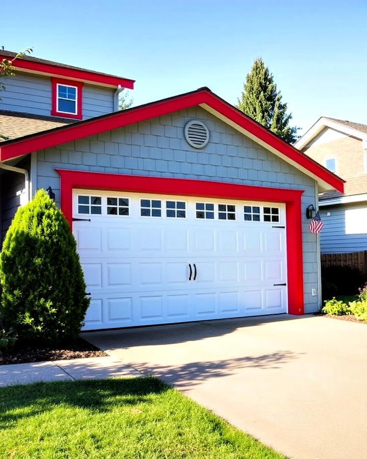 brightly colored trim around garage door