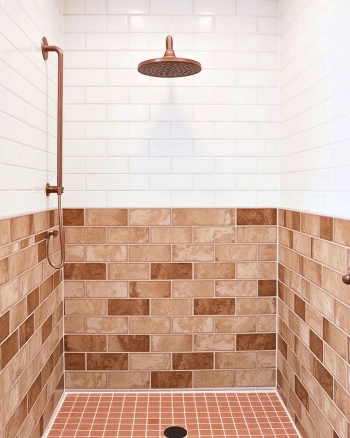 brown and white dual toned shower walls bathroom