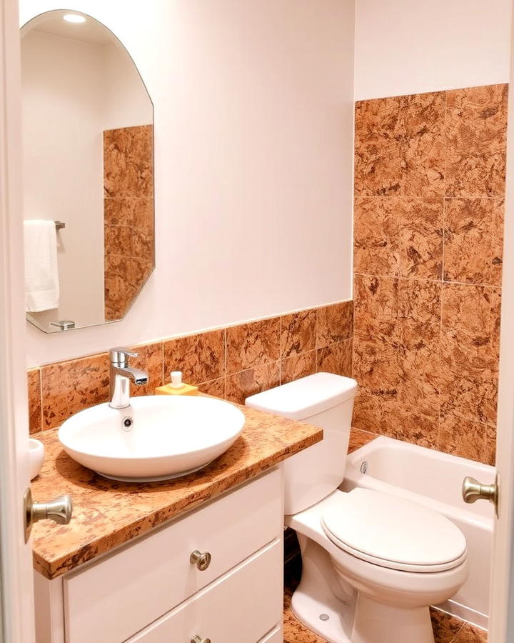 brown granite and white fixtures bathroom