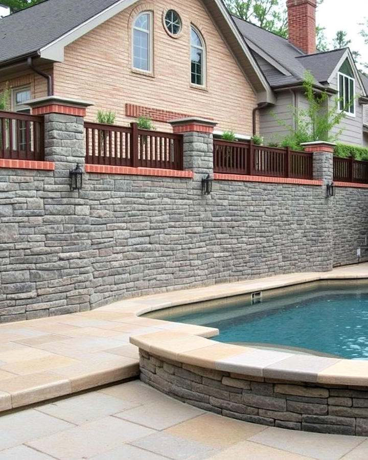 build a stone or brick wall for pool privacy