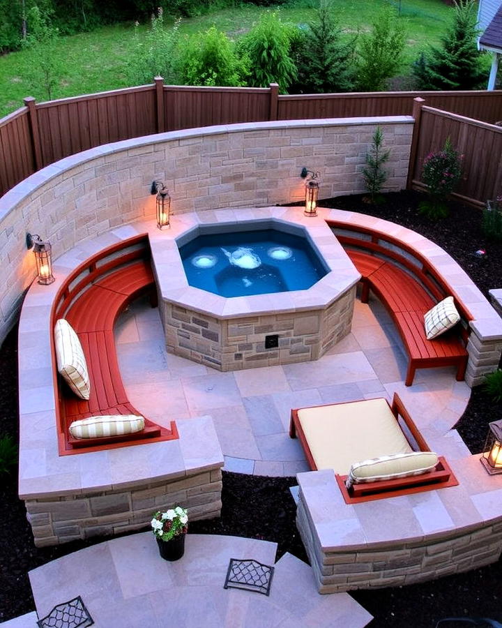 built in seating around hot tub