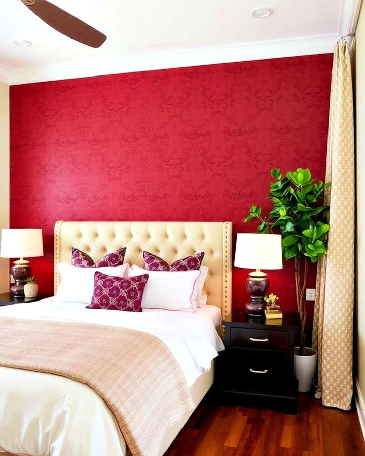 burgundy accent wall bedroom