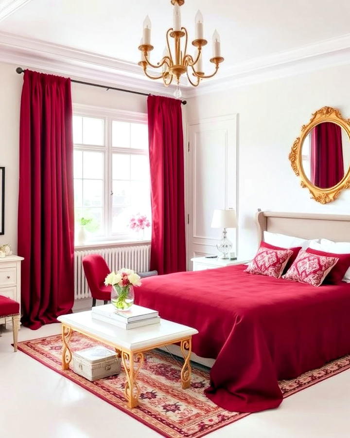 burgundy and white contrast bedroom