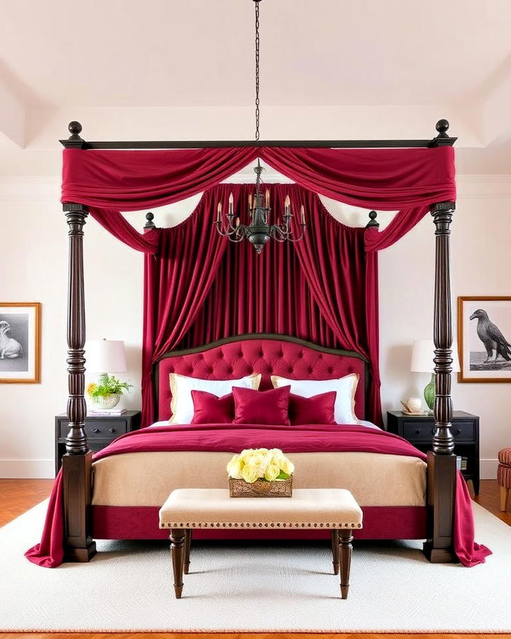 burgundy canopy bed