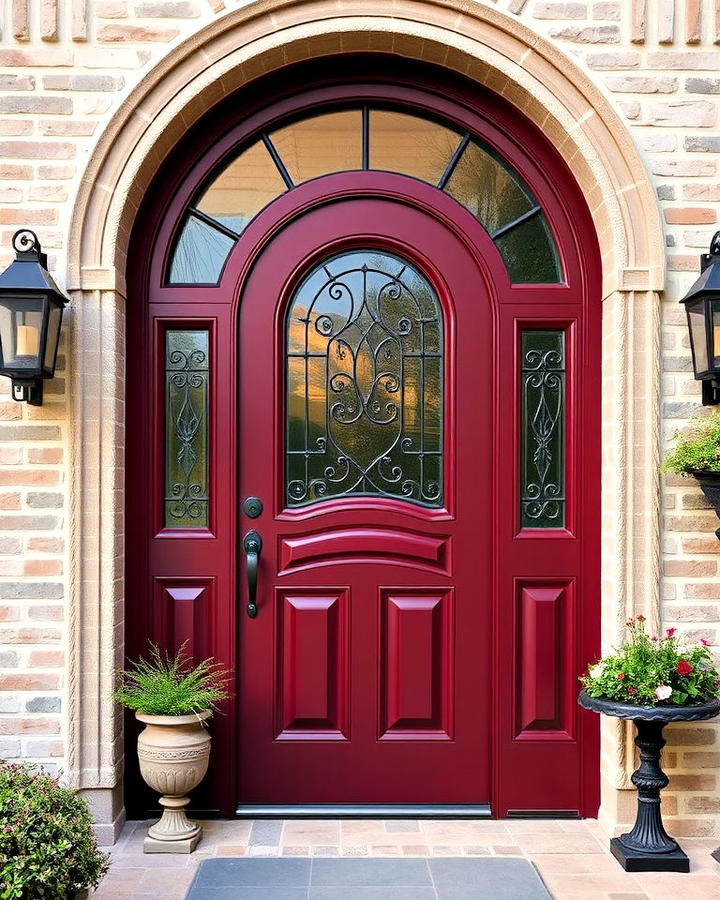 burgundy door with arched design