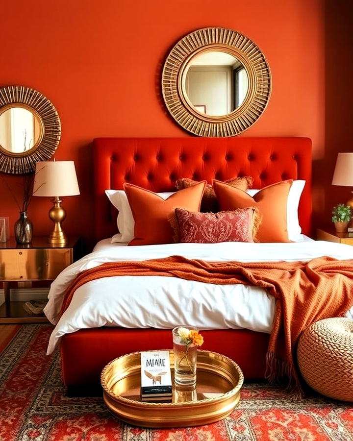 burnt orange and gold accents bedroom