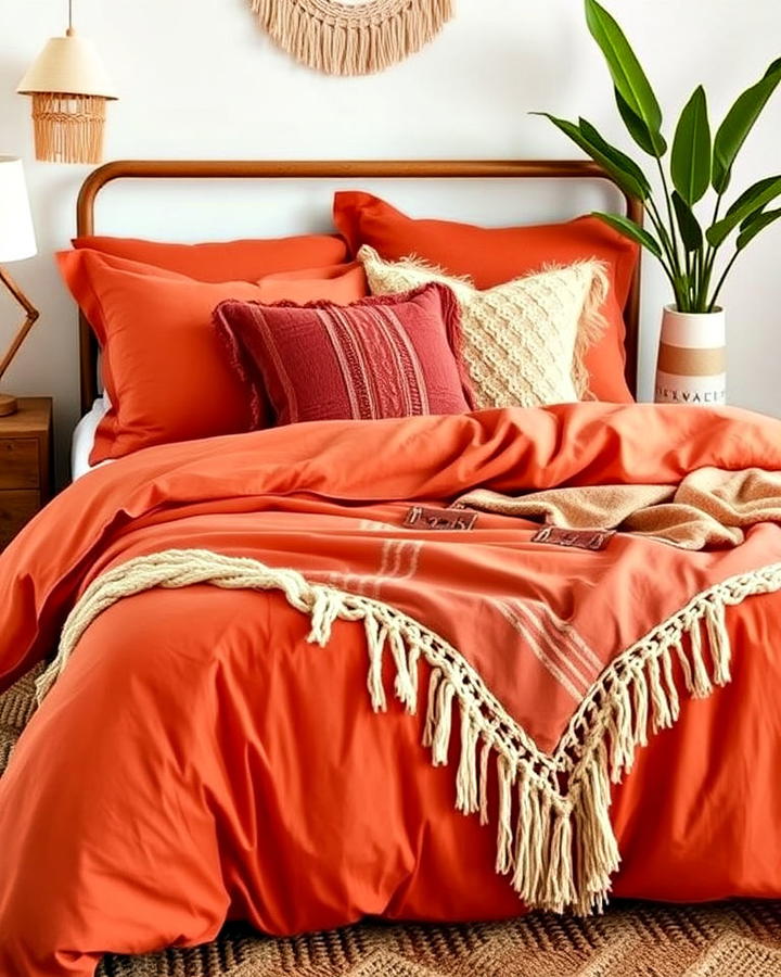 burnt orange bedding with earthy accents