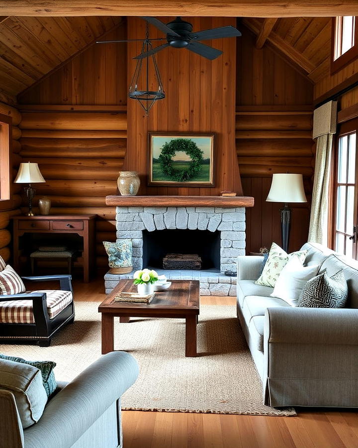 cabin style paneling primitive living room