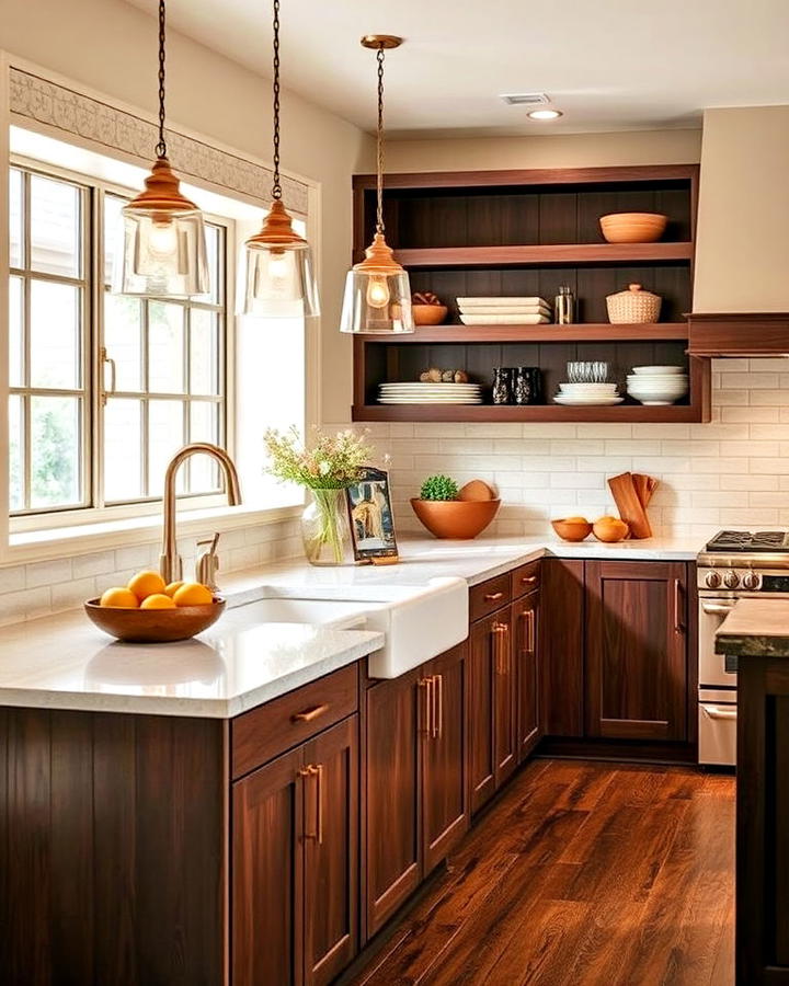 cashmere and dark wood combination kitchen